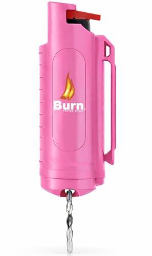 Burn Pepper Spray Keychain for Self Defense, 1/2oz Compact OC Spray for Women & Men, Police Grade with UV Dye, 16 Ft Range, Twist Top Safety Lock, Belt Clip, Pocket Personal Safety, Pink