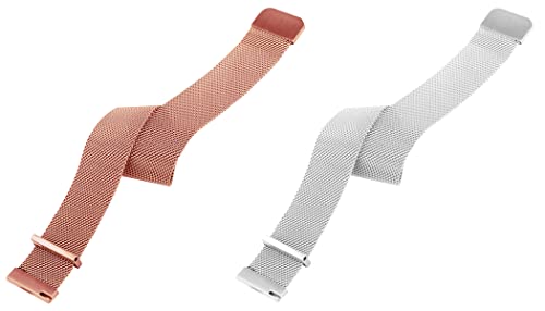 Image of ACM Pack of 2 Watch Strap Magnetic Loop 20mm compatible with Compaq Q Watch Smartwatch Metal Chain Band (Rose Gold Pink /Silver)