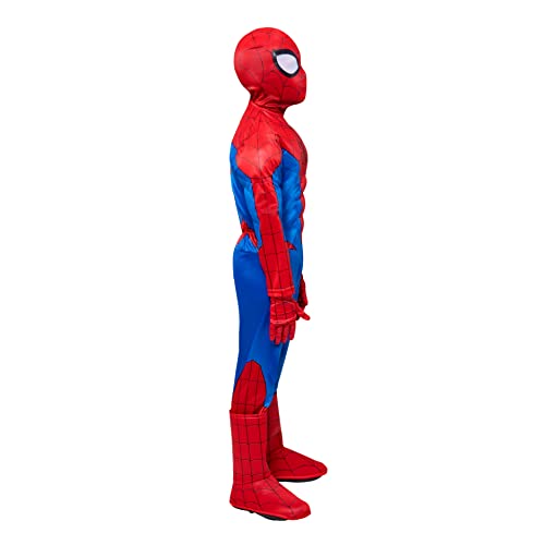Marvel’s Spider-Man Costume For Kids - Deluxe Muscle Jumpsuit W/Printed Design, Full Fabric Headpiece & Gloves | Size Medium M #TOP2