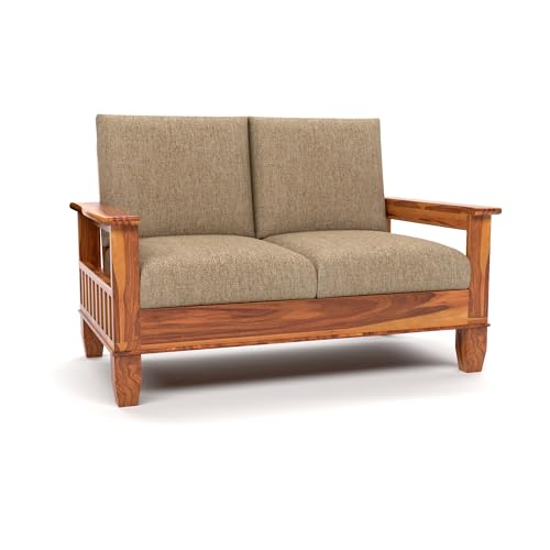 Image of Solid Sheesham Wood 2 Seater Sofa for Living Room | Premium Wooden Sofa Chair | 2 Person Sofa Set for Office & Home Decor (Joren Honey, 2 Seater)