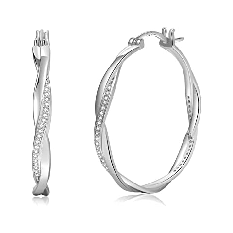 14K Gold Plated Twisted Hoop Earrings for Women Silver Chunky Cubic Zirconia Twist Hoops Lightweight Hypoallergenic Gift Cover