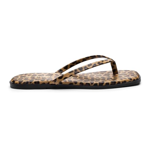 Image of Rihero Flip Flops for Women Comfortable Square Toe Beach Sandals Slip On Leather Thong Flat Sandals Dressy