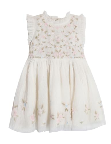 Image of Cherry Crumble Girls Fit And Flare Embroidery Party Dress Cream