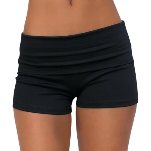 Image of Women Fold Over Mini Shorts Y2K Lounge Pajama Bottoms Low Rise Booty Shorts
