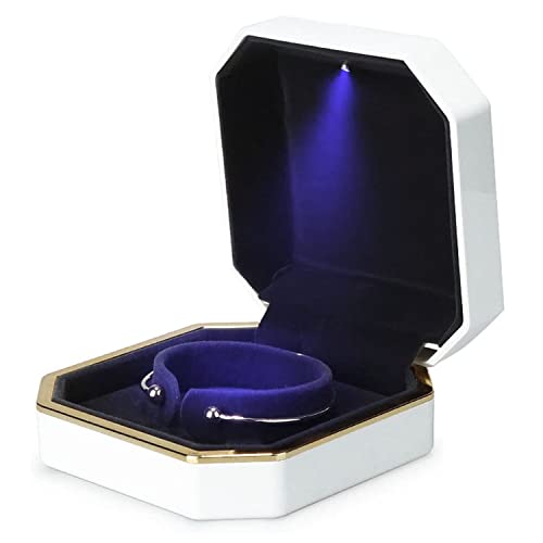 AVESON Luxury Bracelet Box, Velvet Jewelry Box Storage Case Organizer Holder with LED Light, White
