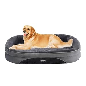 Orthopädisches Hundebett, Hundesofa, Vierseitiges Nackenrolle Kissen, rutschfeste Unterseite Hundekorb, Abnehmbar und Waschbar, Mittelgroße Hunde, Grosse Hunde, 106 x 79 x 17 cm, Dunkelgrau