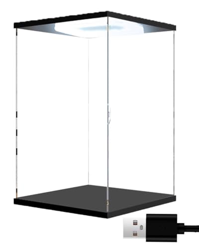 Vitrina AcríLica Vitrina de Acrílico Negro con Luz y Puerta Corredera. Vitrina Apilable para Sombreros / Souvenirs Firmados. Contenedores para Proteger Objetos de Colección.(40x40x35cm(16x16x14in))