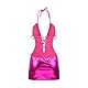 GIVTULIP Damen Lackleder Kleid Glänzend Latex Catsuit Ouvert Bodysuit Dessous Minikleid Wetlook Einteiler Badeanzug Party Outfit Neckholder Lederkleid Figurbetonte Rückenfrei Partykleid Clubwear