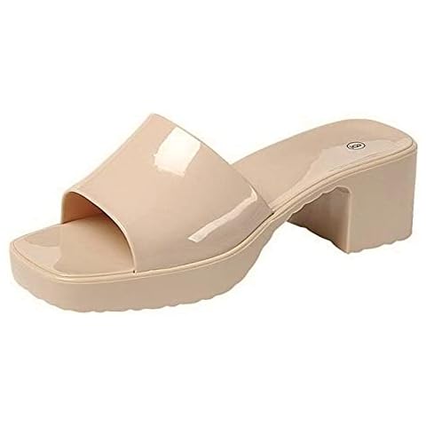 Womens Jelly Block Heel Sandals Slip On, Nude, Medium Cover