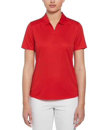 PGA Tour Women's Airflux Short Sleeve Golf Polo Shirt with Zipper, Moisture-Wicking Fabric and Sun Protection, Lychee, X-Large