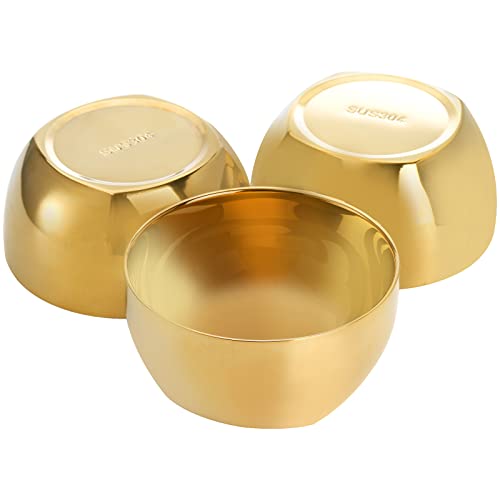Cedilis 3 Pack Decorative Gold Bowl, 13.5Oz Stainless Steel Bowl, Small Serving Bowls, Double-Walled Insulated Snack Bowls For Rice, Dessert, Ice Cream, Candy, Pasta, Dishwasher Safe. #TOP1