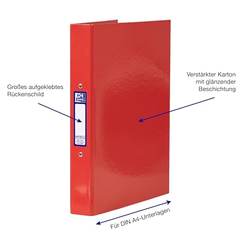 Oxford Ringbuch A4, 4 cm Rückenbreite, 2-Ring-Mechanik, Rot, Grün, Blau, 3 Stück