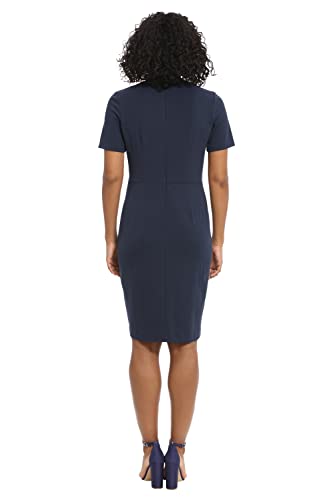 London Times Women's Short Sleeve Knee Length Crew Neck Button Side Career Polished Sheath Dress3