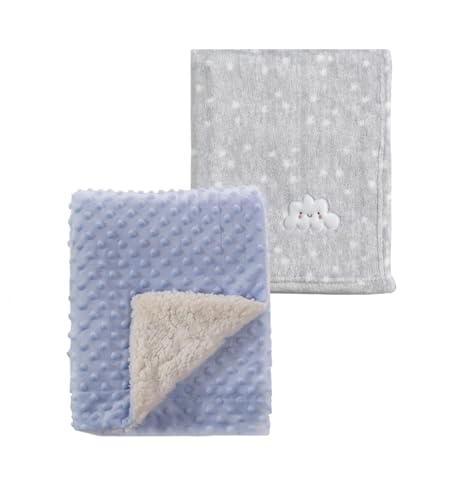 Image of CREVENT 2Pcs 30''X40'' Cute Cozy Fluffy Warm Baby Blankets for Infants Toddlers' Bedding Crib Cot Stroller - Grey Cloud + Blue Sherpa