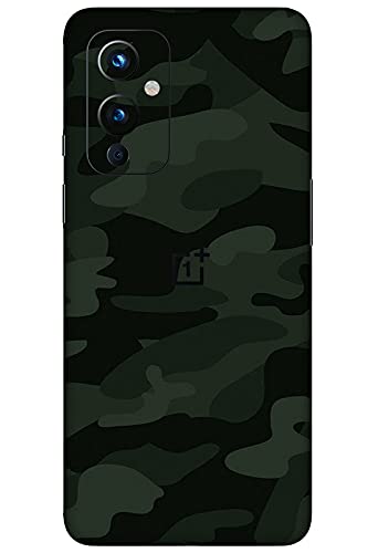 VCAREGADGETS Army Dark Camouflage Skin Compatible for OnePlus 9 (5G) (for Back & Sides with Matte Lamination)