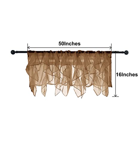 Pearage Ruffled Voile Semi Sheer Curtain Valance, Kitchen Living Room Shabby Chic Ruffle Valance Curtains, Girls Daughters Bedroom Cascade Window Valance Rust Brown 50X16 Inches #TOP5