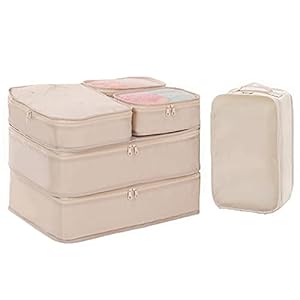 6 Set Packing cubes Travel luggage Organizer Waterproof Mesh Lightweight Suitcase storage bag Clothing Laundry Bag Shoe Bag(Cream)