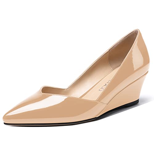 MODENCOCO Women's Slip On Professional Office Pointed Toe Patent Wedge Low Heel Pumps Shoes 2 Inch