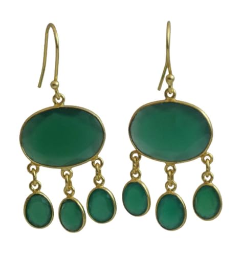 Idée cadeau femme : boucles d'oreilles chandelier artisanales en onyx vert d'exception