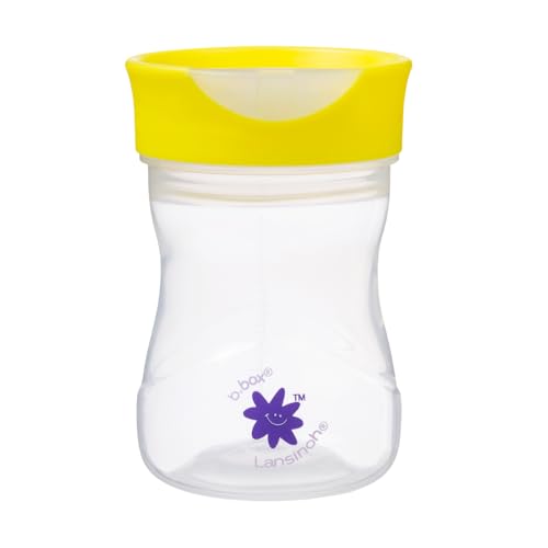 b.box + Lansinoh Toddler Training Cup (Ages 12+ Months) | Free-Flow Transition Cup for Toddlers Learning to Drink | BPA-Free, Dishwasher Safe | 8 oz | Lemon