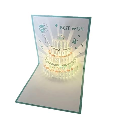 Carte d'anniversaire festive pour amis avec gâteau musical 3D et lumières magiques