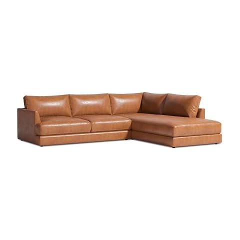 Valencia Serena 108" Cognac Tan Brown Full Leather Sectional Sofa with Right Chaise | Nappa 11000 Leather, Modern Low Profile Lounge Sofa | L Shaped Couch for Living Room Furniture Cover