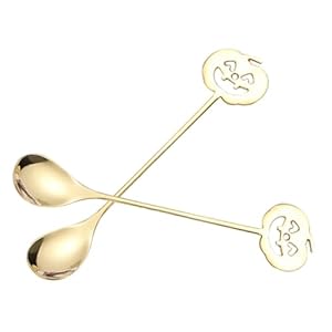 Mobestech 2 Stück Kürbiskopf Dessertlöffel Golden