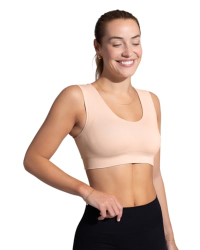 Tommie Copper Seamless Compression Bra with Back Support - Wireless Soft and Stretchy Posture Corrector - Pale Pink Large
