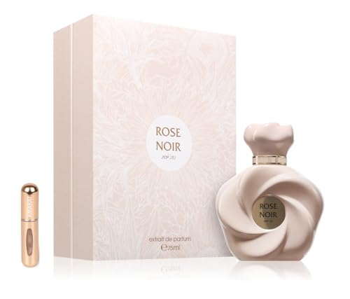 Rose Noir Extrait de Parfum 75 ml, profumo arabo da donna a lunga durata, con atomizzatore ricaricabile da 5 ml, fragranza con rosa scuro, ambra e muschio, intenso ed elegante (Rose Noir)