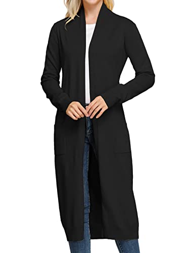 Women Sweaters Open Front Lightweight Soft Knit Cardigan With Pockets(M,Black) #TOP4