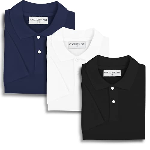 Kit 3 camisas gola polo masculina lisa Factory 42 (Azul marinho, preto, branco, M)