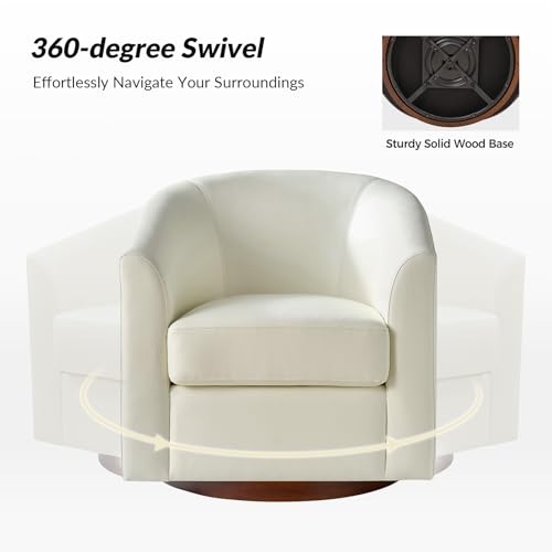 Image of HULALA HOME Faux Leather Swivel Accent Chair with Solid Wood Base, Round Swivel Barrel Chair for Living Room and Bedroom, No Assembly Required, White