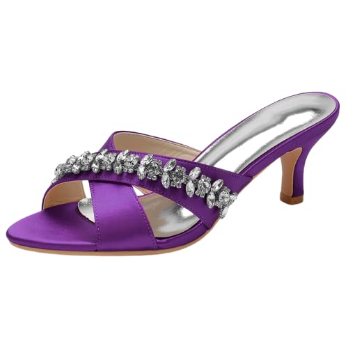 Sandales de mariage strass violettes 37.5 | Chaussures de soirée sangle croisée talons 6 cm