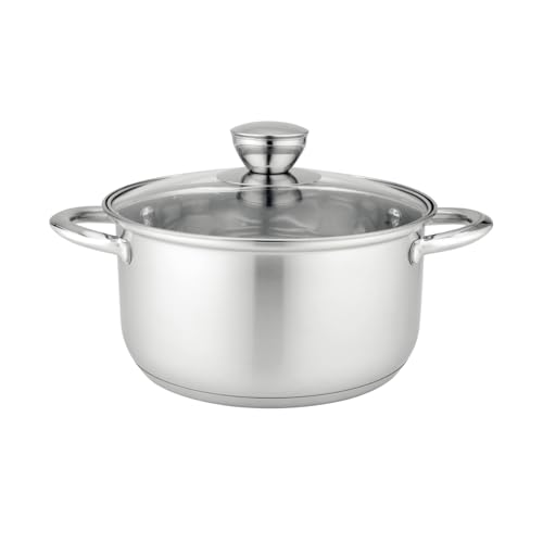 FLORINA Cacerola de acero inoxidable (3,6 l) 20 cm | Cacerola con tapa de cristal Matteo | Apta para lavavajillas | Ideal para pasta y sopa | Apta para todo tipo de cocinas, incluyendo inducción
