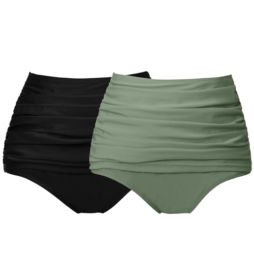 Image of COCOPEAR Women's Ruched High Waisted Bikini Bottom Retro Vintage Swim Short Tankinis