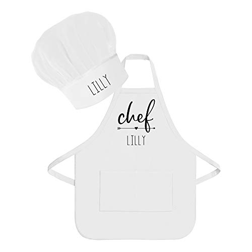 Personalized Kids Apron and Hat set for Kids Cooking Toddler Apron 100 Preshrunk Cotton Twill WHITE 1-3 Years S