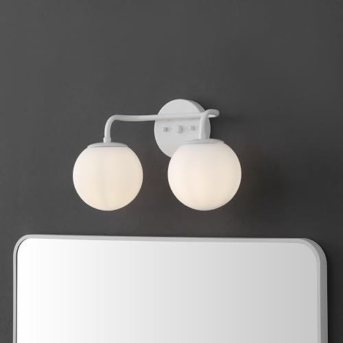 JONATHAN Y 15" White Modern Globe Wall Sconce Vanity Light for Bathroom, White Frosted Glass Shade, Midcentury Parisian Bistro Wall Lamp, LED Bulb Included (JYL3535D) by JONATHAN Y - Used condition - Image 2