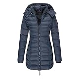 CUOREZ Chaqueta de invierno para mujer, chaqueta de longitud media, chaqueta de plumón, Azul marino, Large