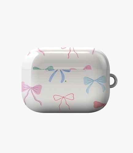 Image of Ribbon Romance Glossy Case Compatible with AirPods 4, Cute Coquette Bow Pattern Protective Hard Cover with Keychain Loop, Aesthetic Balletcore Earbud Accessories for Women and Girls