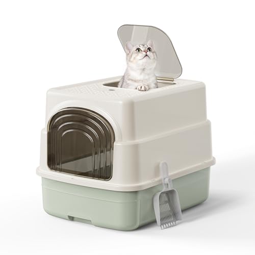Caja de arena para gatos con tapa y pala, cerrada sin fugas