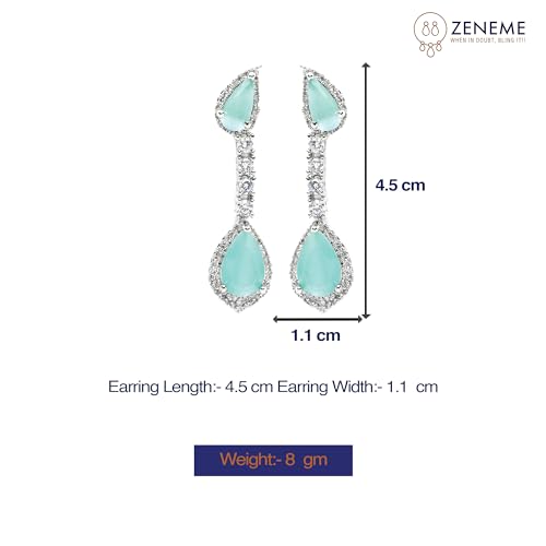 Rhodium-Plated Teardrop Drop Earrings with American Diamond Studding