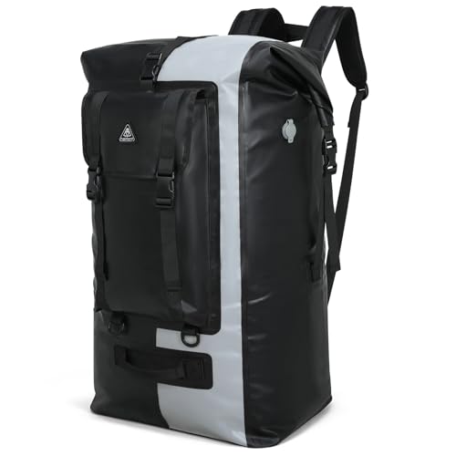 Haimont 100L Waterproof Backpack Large Roll Top Dry Backpacks Marine Dry Bags with Air Valve Travel Surfing Black/Grey