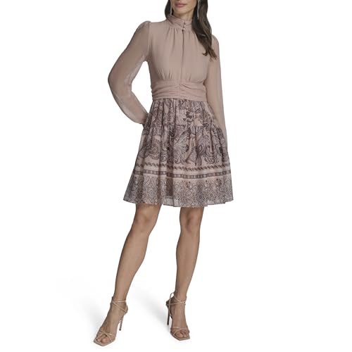 BCBG Women's Long Sleeve Mock Neck Blouson Chiffon A-line Mini Dress2