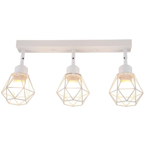 DLGLOLIN - Lámpara de techo (3 focos, orientable, industrial, diseño de metal, jaula de pared, vintage, color blanco, iluminación de techo E27, lámpara colgante para sala de estar, dormitorio y cocina