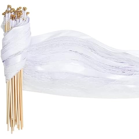 30 Stücke Weiß Wedding Wands mit Glocke,Zauberstäbe Hochzeit Luftschlangen Cover