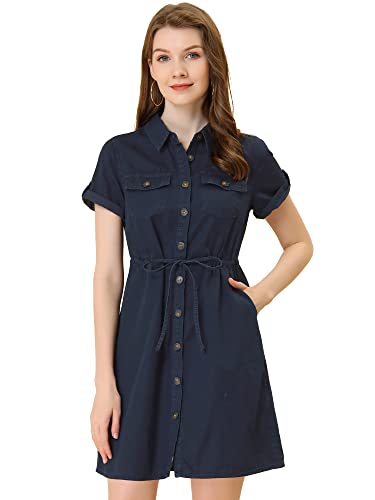 Consejos para Comprar Safari Ralph Lauren disponible en línea. 46 Allegra K - Vestido de mezclilla para mujer, manga corta, cintura anudada, casual, con botones, vestido de mezclilla, Azul oscuro, M