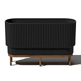 Veradek Demi Series Raised Long Planter for Indoor/Outdoor Use | Made from Plastic & Concrete w/Wooden Stand | Modern Patio Décor for Flowers/Shrubs