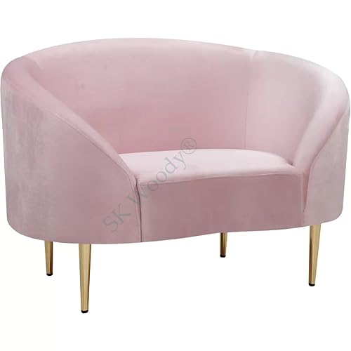 Image of Rosewood Luxury Curved Sofa in Premium Velvet-Fabric | Solid Wood Structure | High Density Foam | Sturdy Golden Legs | Comfortable & Stylish Couch for Modern Living Room (Pink, 1 Seater)