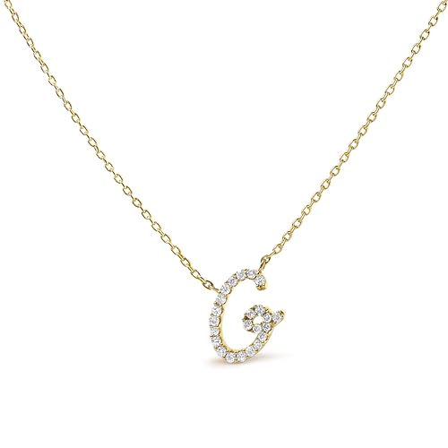 10K Yellow Gold Diamond Accent "G" Initial Script Style Pendant Necklace
