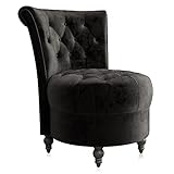 BELLEZE Throne Royal Chair, Button-Tufted Accent Chair, Upholstered Velvet Chair, Low Back Armless Chair with Thick Padding and Rubberwood Legs - Malik (Black)